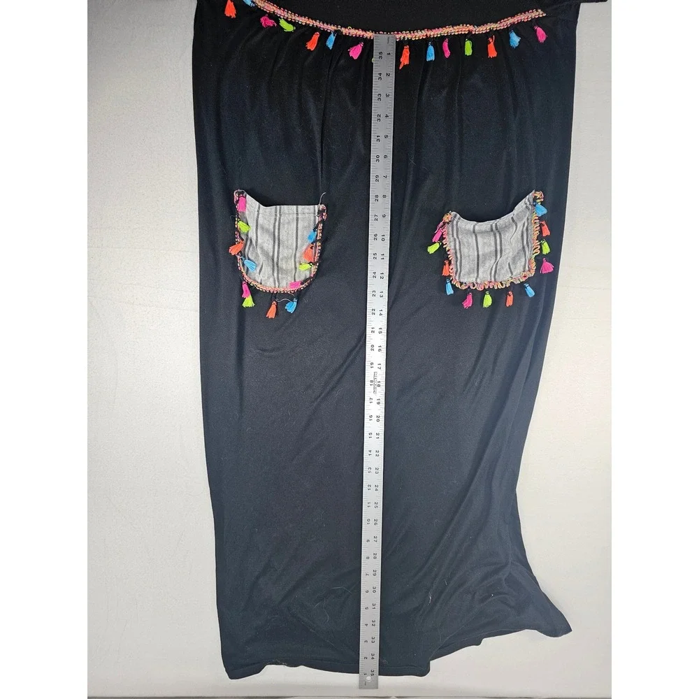 Hassan Nour Black Maxi‎ Dress Tassel Pockets Boho Bohemian Casual